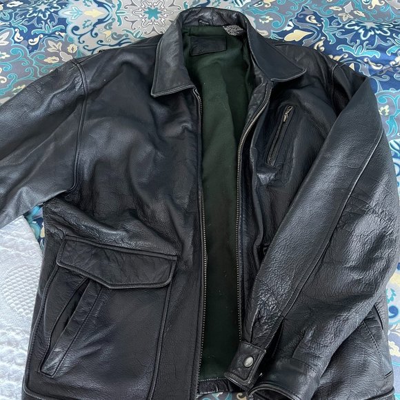 ジャケット・アウター ST.JOHN'S BAY leather jacket St John's Bay Black Leather Men's Jacket 4 Pocket Quilted